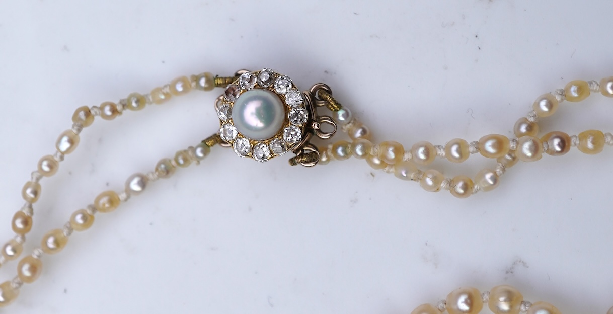 A natural pearl and diamond necklace, early 20th century